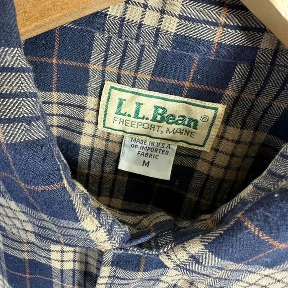 Vintage L.L.Bean blue & cream plaid flannel shirt Mens Size M #flannel #outdoor